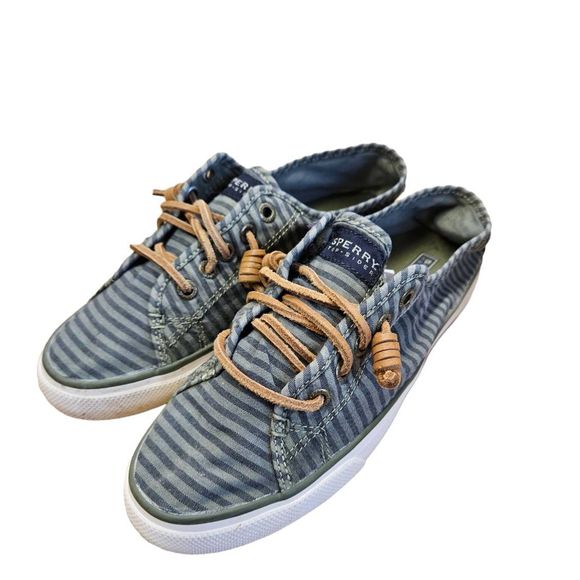 Olive Green Striped Sperry Topsiders size 9 - Picture 3 of 8